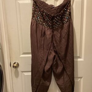 Brown Embroidered Women's Jumpsuit